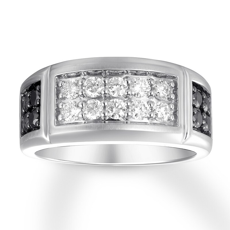 Main Image 1 of Previously Owned Black & White Diamond Men's Band 1 ct tw 14K White Gold