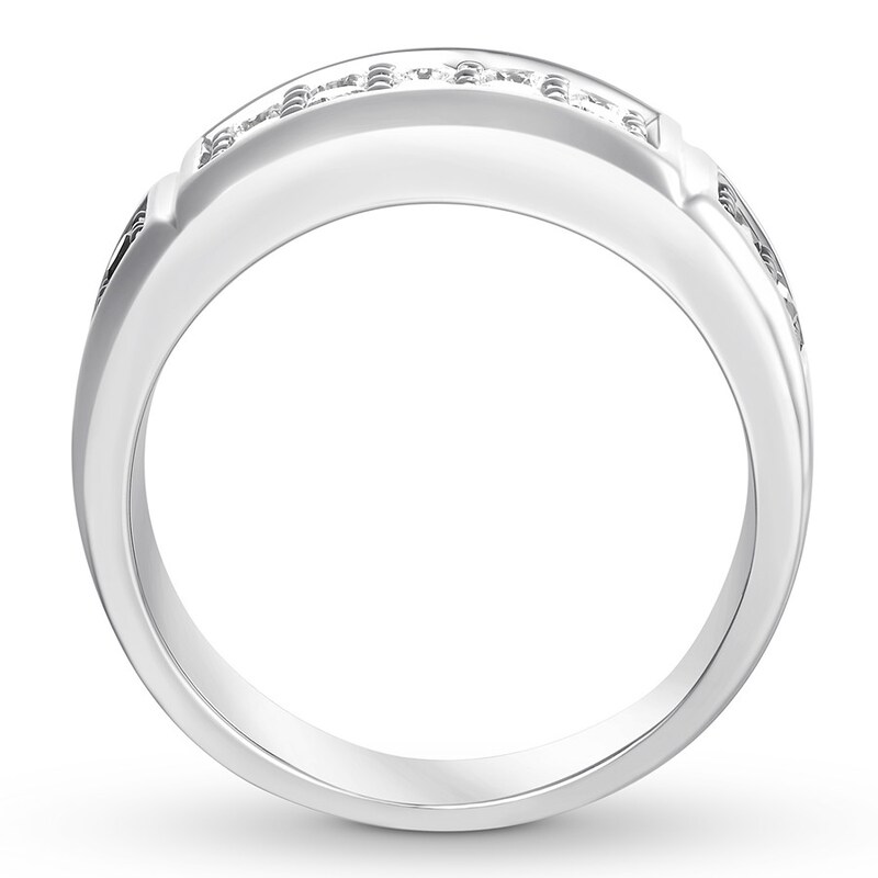 Main Image 2 of Previously Owned Black & White Diamond Men's Band 1 ct tw 14K White Gold