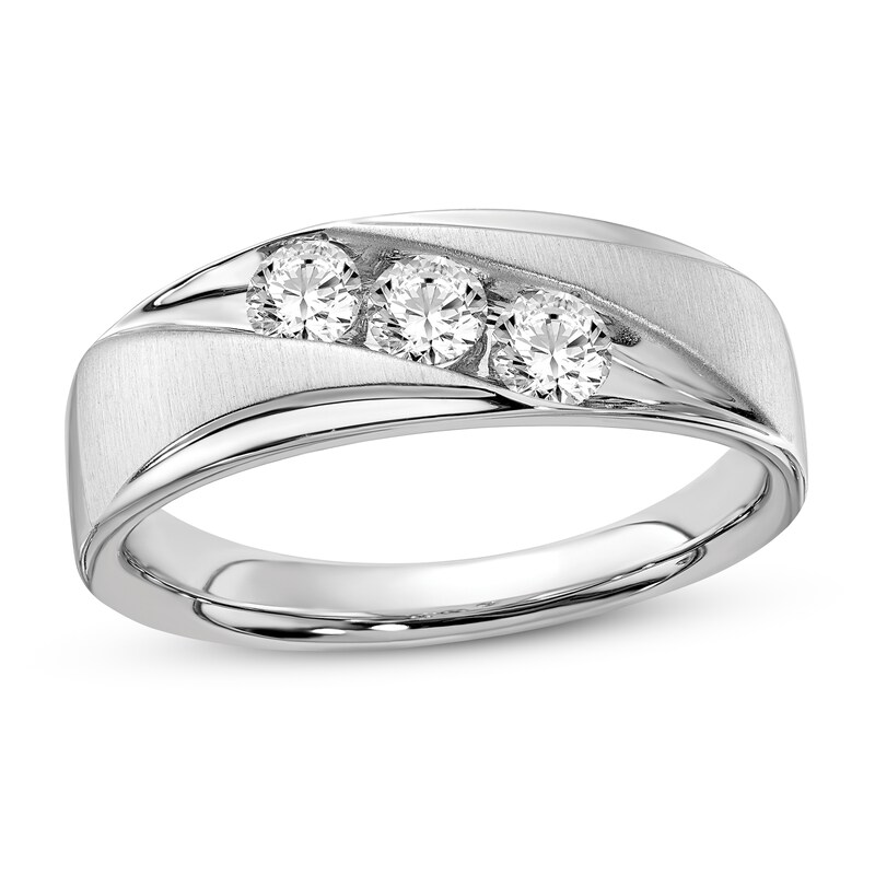 Main Image 1 of Previously Owned Men's 3-Stone Diamond Wedding Band 5/8 ct tw Round 10K White Gold