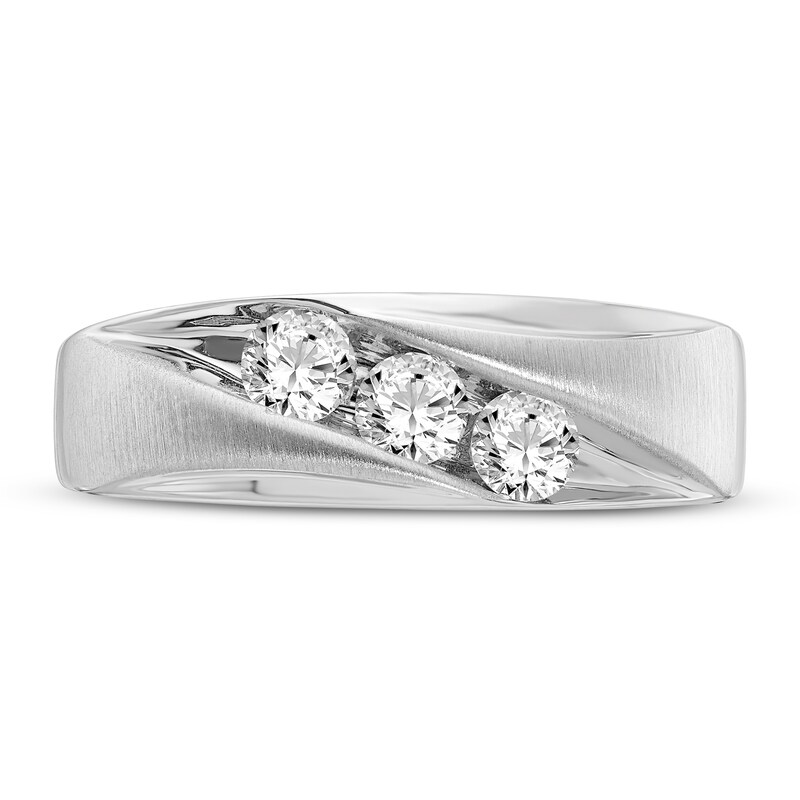 Main Image 3 of Previously Owned Men's 3-Stone Diamond Wedding Band 5/8 ct tw Round 10K White Gold