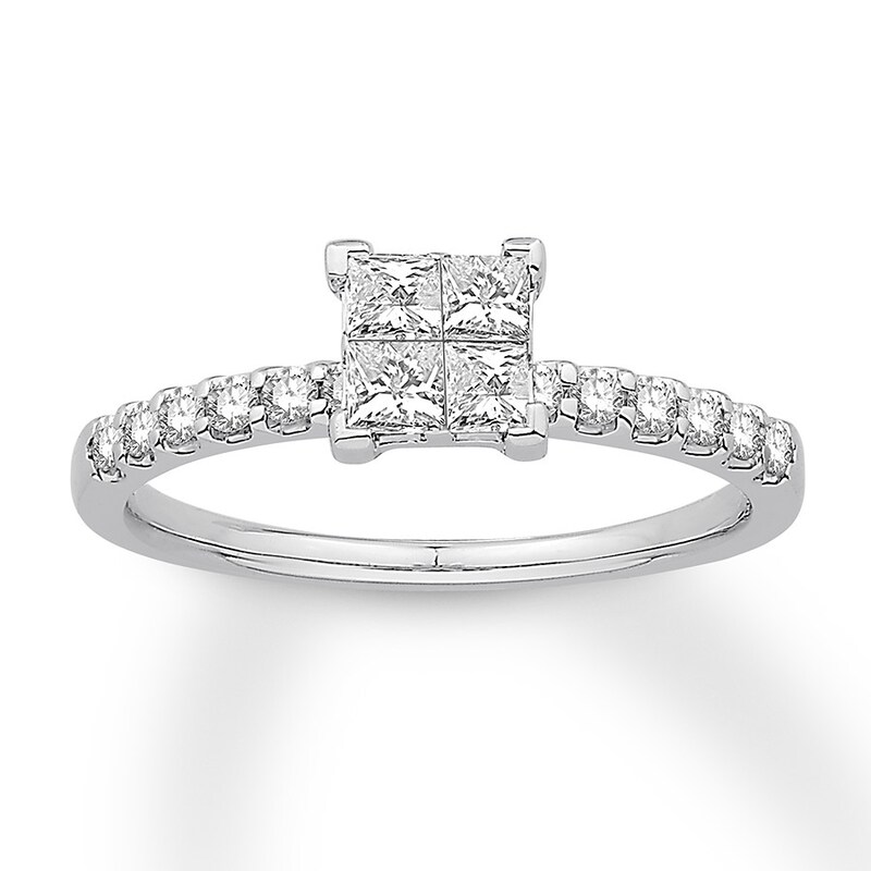 Main Image 1 of Previously Owned Diamond Engagement Ring 5/8 ct tw Princess/Round 14K White Gold