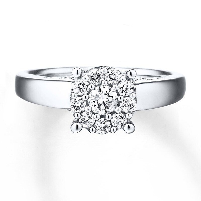 Main Image 4 of Previously Owned Diamond Promise Ring 1/2 ct tw Round 10K White Gold