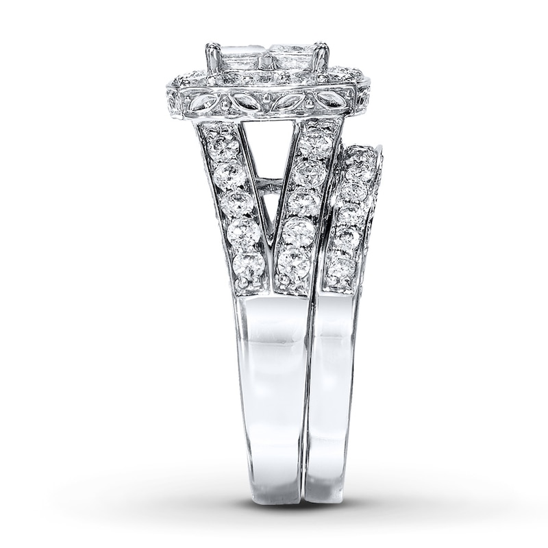 Main Image 3 of Previously Owned Diamond Bridal Set 2 ct tw Princess-Cut 14K White Gold