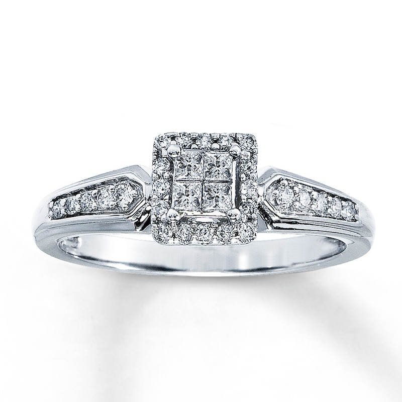 Main Image 1 of Previously Owned Diamond Promise Ring 1/4 ct tw Princess/Round 10K White Gold