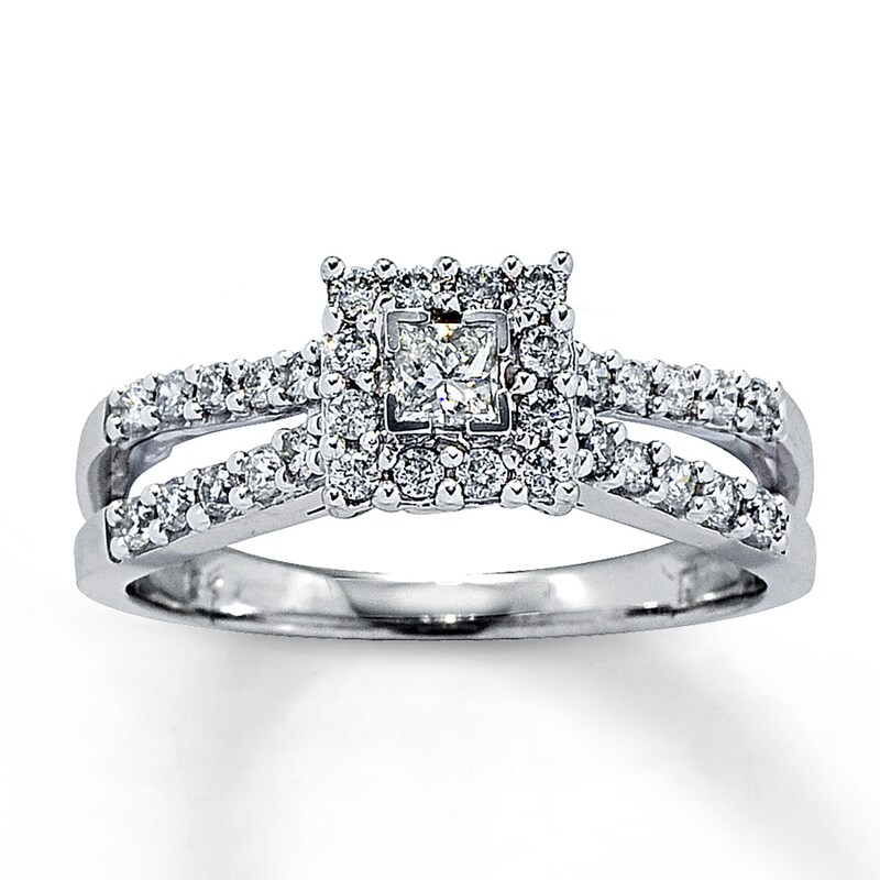 Main Image 1 of Previously Owned Diamond Promise Ring 1/2 ct tw Princess/Round 14K White Gold