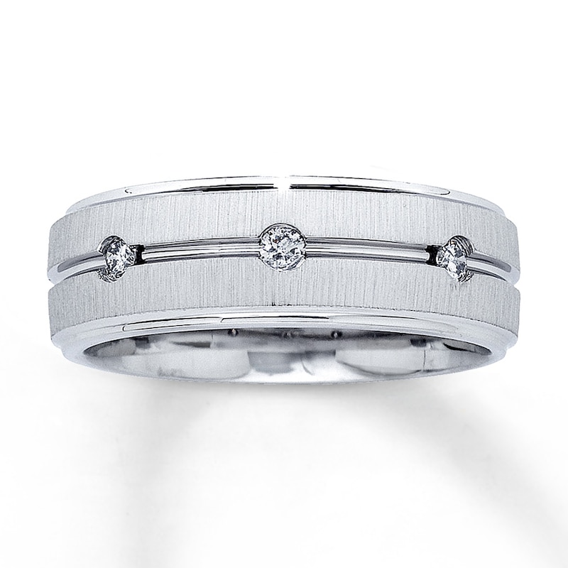 Main Image 1 of Previously Owned Men's 8mm Diamond Band 1/6 ct tw Round-cut 10K White Gold