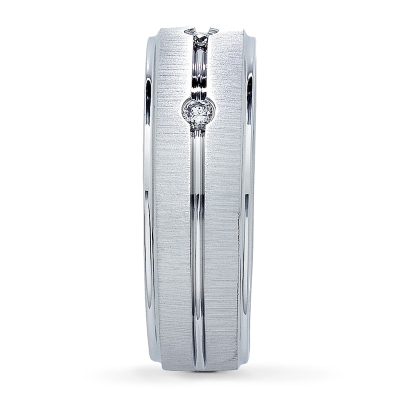 Main Image 3 of Previously Owned Men's 8mm Diamond Band 1/6 ct tw Round-cut 10K White Gold