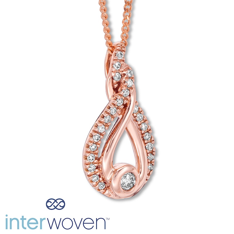 Main Image 3 of Previously Owned Interwoven Diamond Necklace 1/5 ct tw Round-cut 10K Rose Gold
