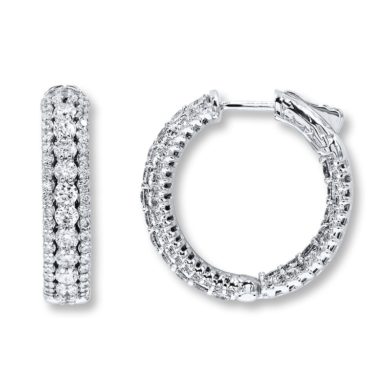 Main Image 1 of Previously Owned Diamond Hoop Earrings 3 ct tw Round-cut 14K White Gold