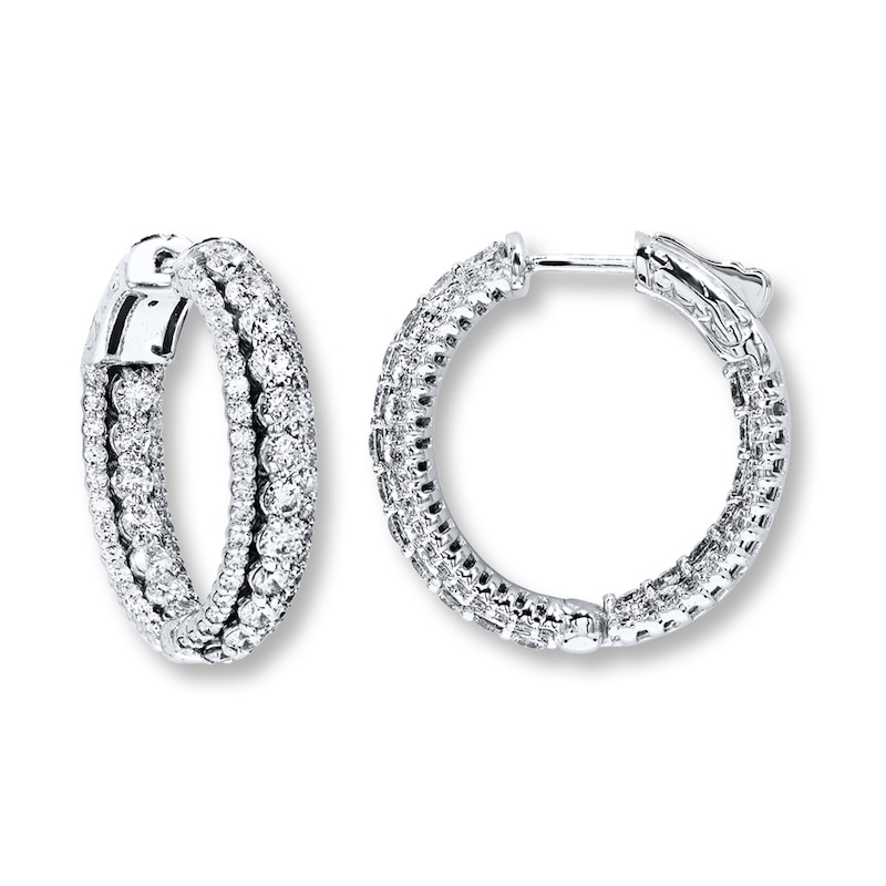 Main Image 2 of Previously Owned Diamond Hoop Earrings 3 ct tw Round-cut 14K White Gold