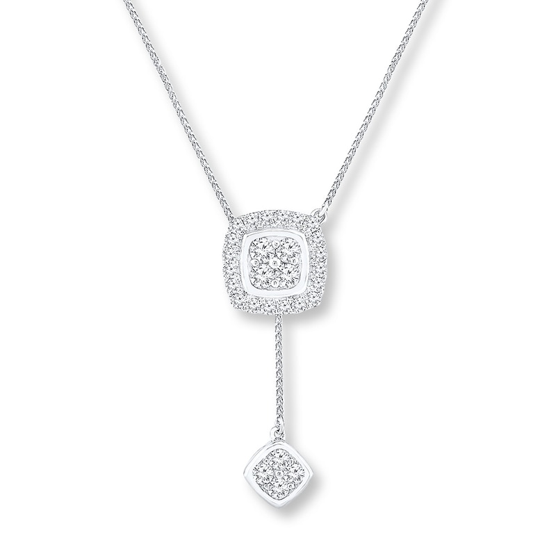 Main Image 1 of Previously Owned Diamond Bolo Necklace 3/4 ct tw Round-cut 14K White Gold