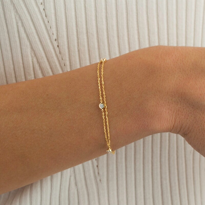 Main Image 3 of Previously Owned Diamond Bracelet 1/4 ct tw Round Bezel-set 10K Yellow Gold