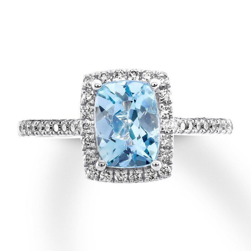 Main Image 1 of Previously Owned Aquamarine Engagement Ring 1/4 ct tw Diamonds 14K White Gold