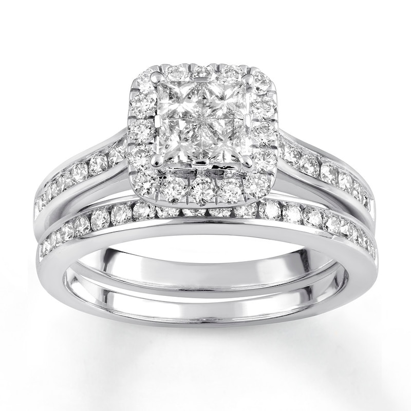 Main Image 1 of Previously Owned Diamond Bridal Set 1-1/8 ct tw Princess/Round 14K White Gold