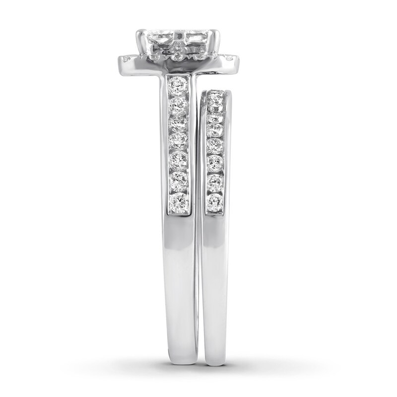 Main Image 3 of Previously Owned Diamond Bridal Set 1-1/8 ct tw Princess/Round 14K White Gold