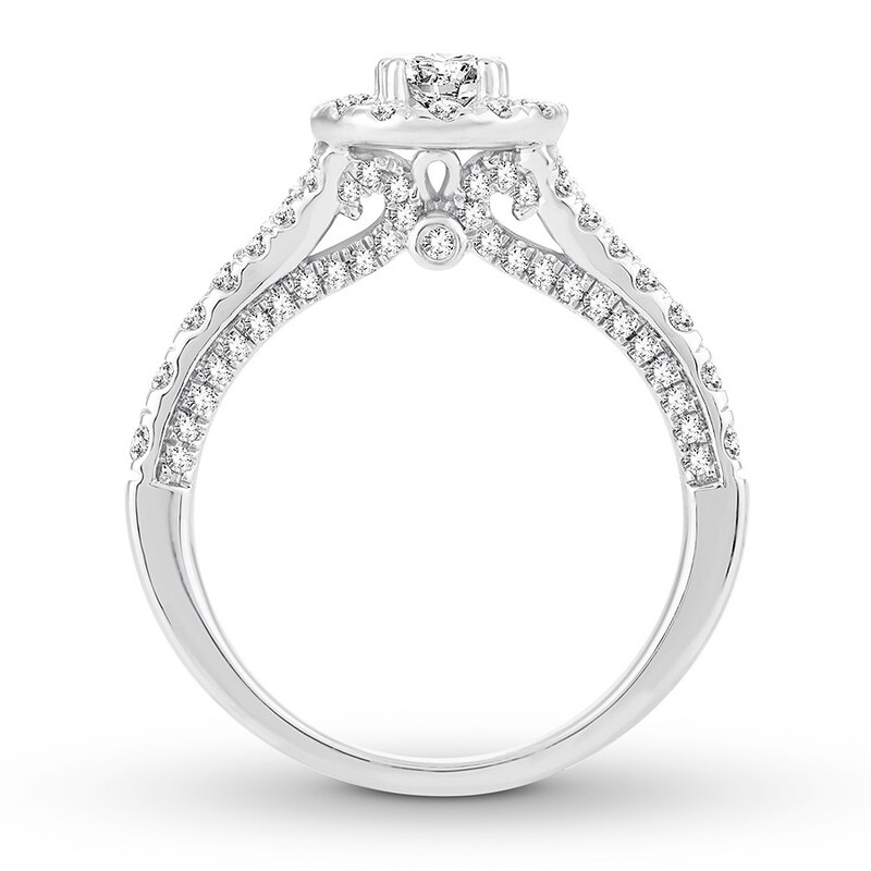 Main Image 2 of Previously Owned Diamond Engagement Ring 1-1/5 ct tw Oval/Round 14K White Gold