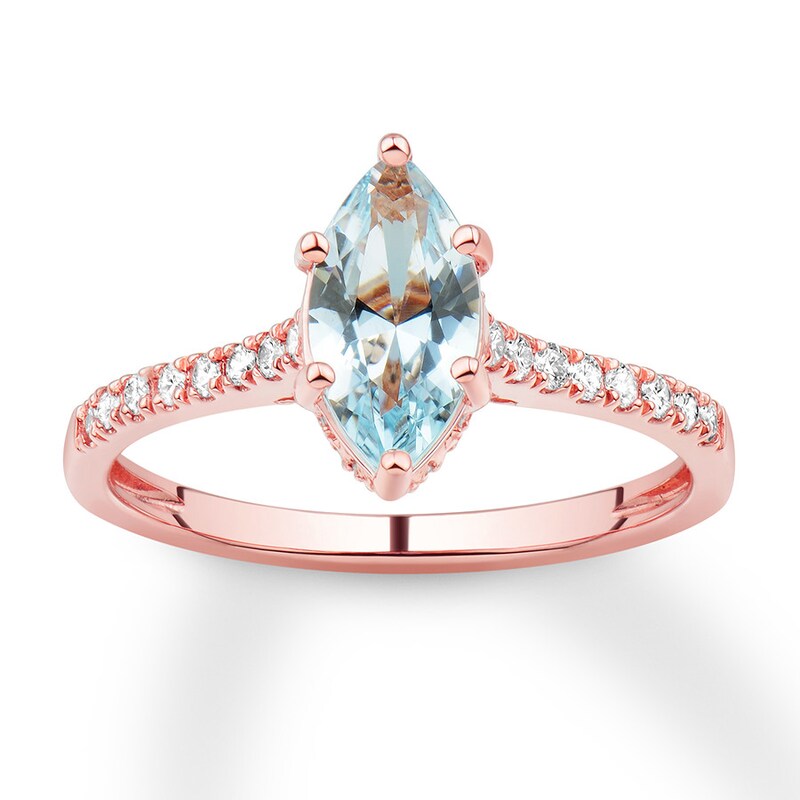 Main Image 1 of Previously Owned Aquamarine Engagement Ring 1/3 ct tw Diamonds 14K Rose Gold
