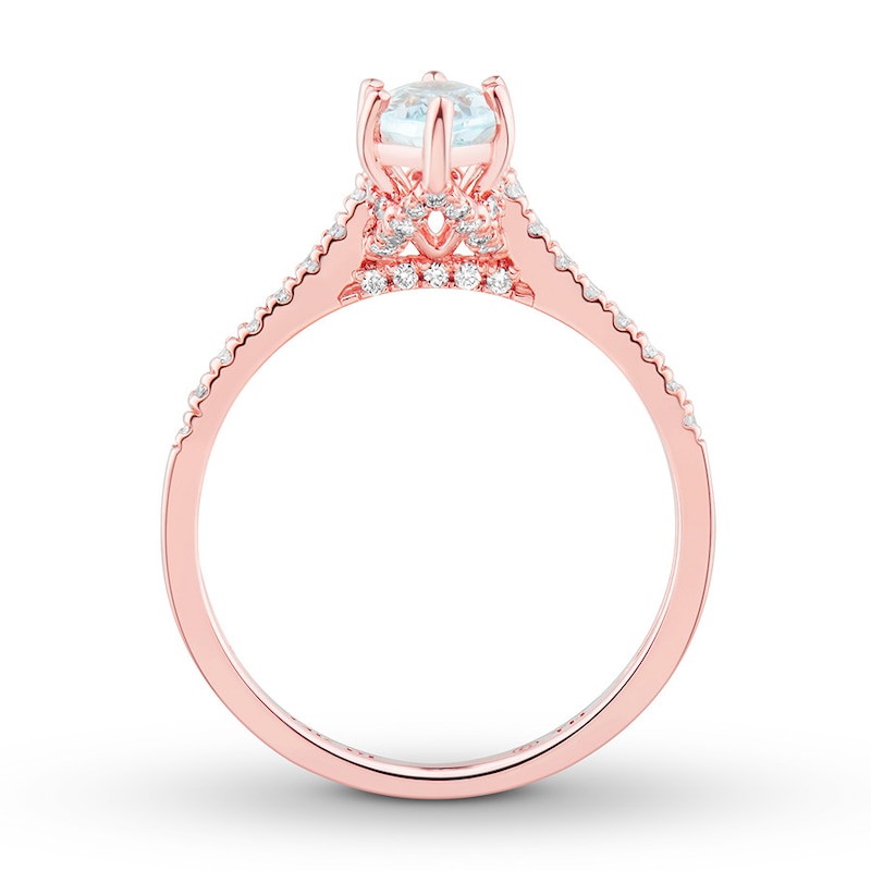 Main Image 2 of Previously Owned Aquamarine Engagement Ring 1/3 ct tw Diamonds 14K Rose Gold