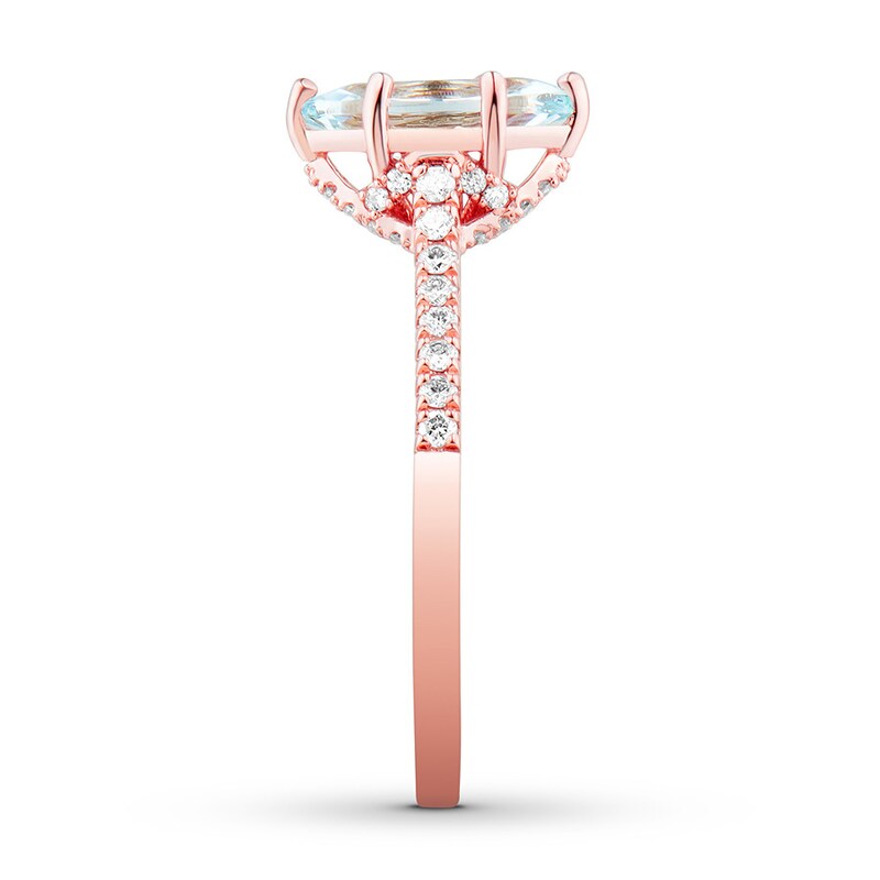 Main Image 3 of Previously Owned Aquamarine Engagement Ring 1/3 ct tw Diamonds 14K Rose Gold