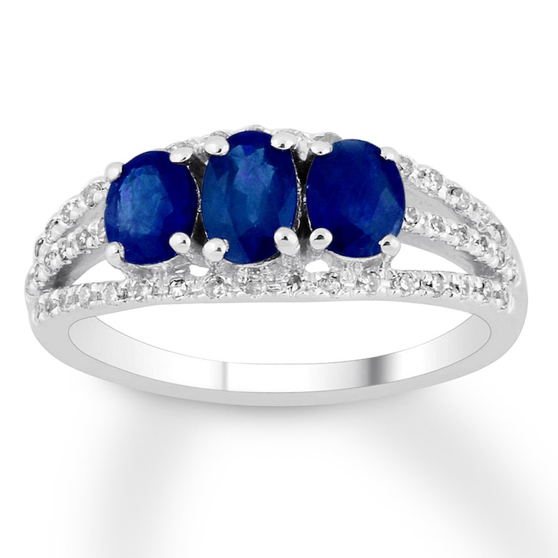 Main Image 1 of Previously Owned Blue & White Lab-Created Sapphire Ring 10K White Gold