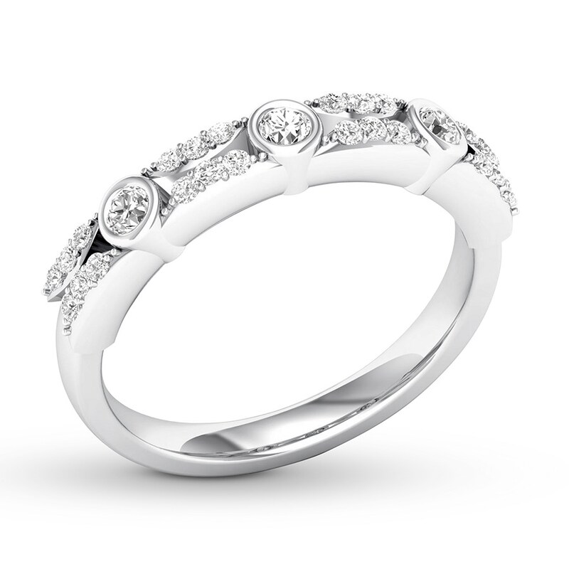 Main Image 4 of Previously Owned Diamond Anniversary Band 1/5 ct tw Bezel-set 10K White Gold