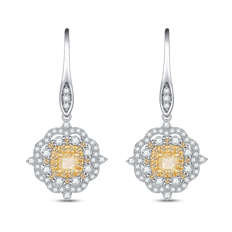 Main Image 1 of Previously Owned Diamond Earrings 1 5/8 ct tw Round/Cushion Two-Tone Gold