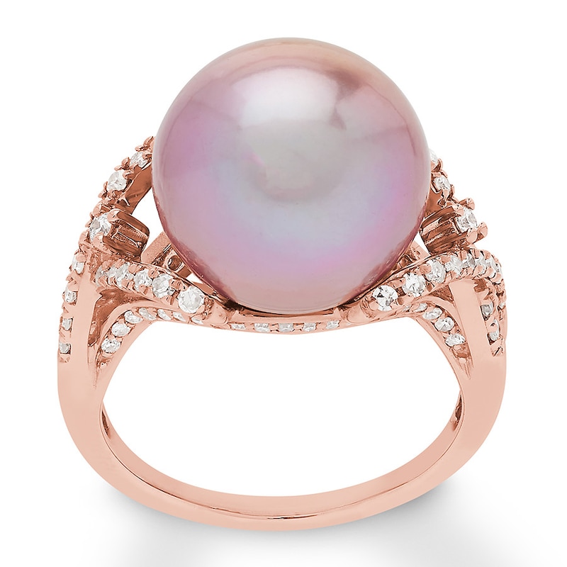 Main Image 1 of Previously Owned Honora Cultured Pearl Ring 1/2 carat tw Diamonds 14K Rose Gold