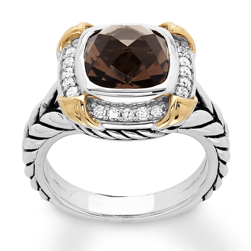 Main Image 1 of Previously Owned Smoky Quartz Ring 1/5 ct tw Diamonds Sterling Silver/14K Gold