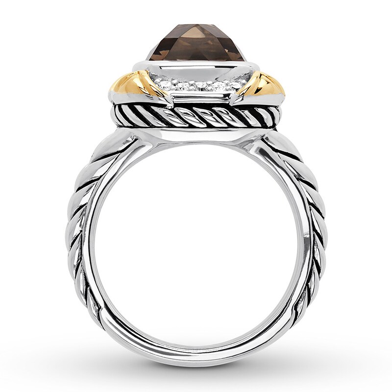 Main Image 2 of Previously Owned Smoky Quartz Ring 1/5 ct tw Diamonds Sterling Silver/14K Gold