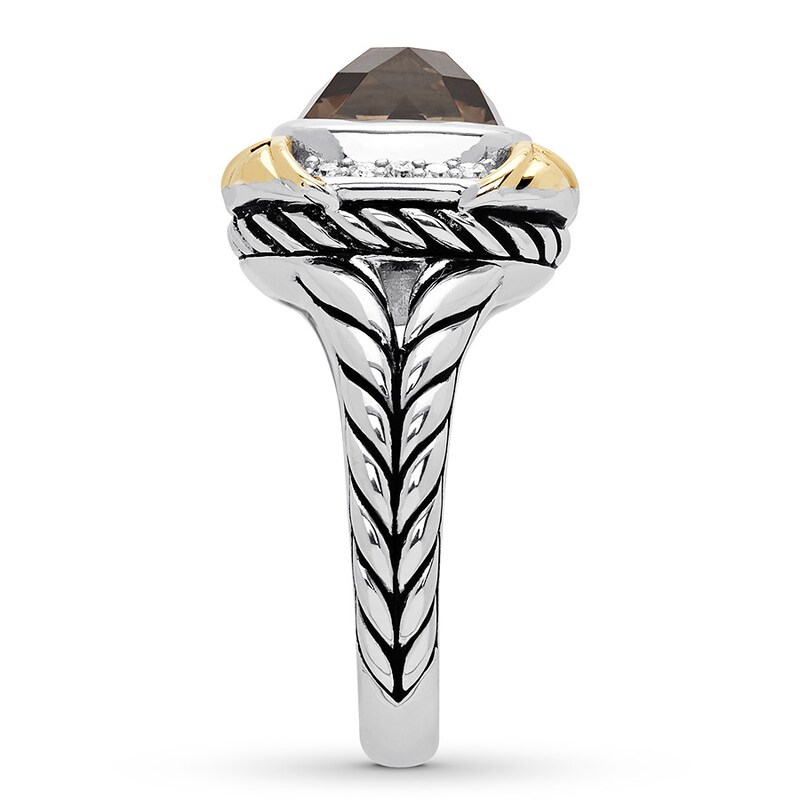 Main Image 3 of Previously Owned Smoky Quartz Ring 1/5 ct tw Diamonds Sterling Silver/14K Gold