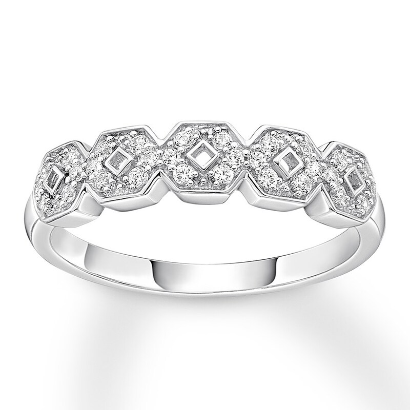 Main Image 1 of Previously Owned Diamond Stackable Ring 1/6 ct tw Round-cut 10K White Gold