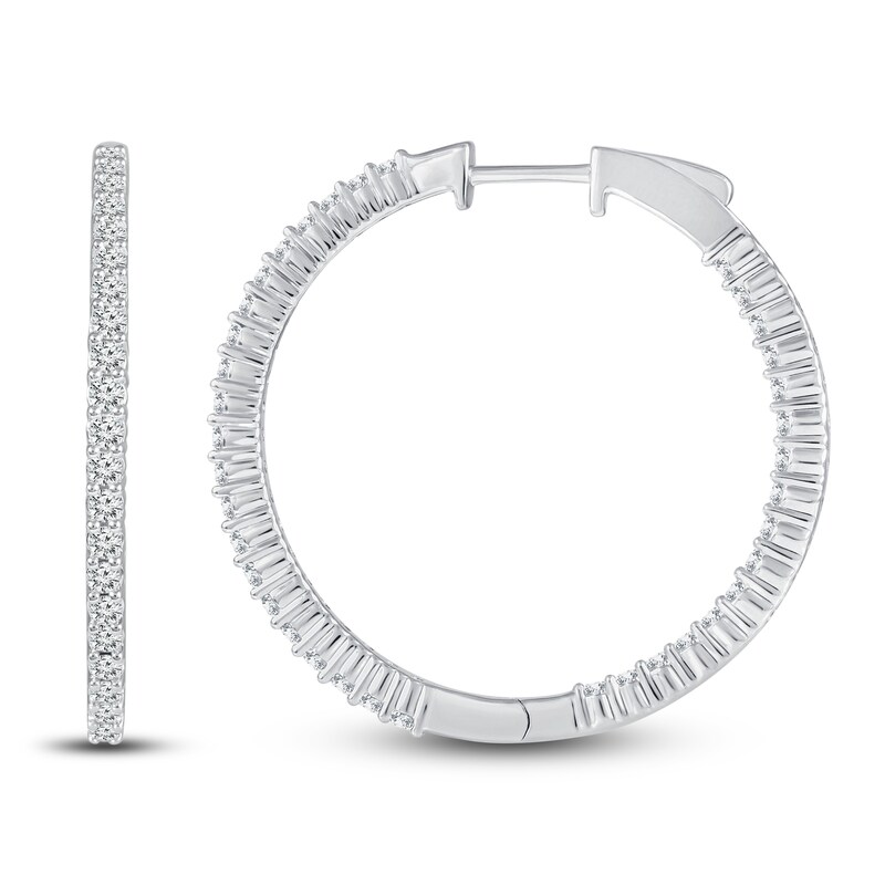 Main Image 1 of Previously Owned Diamond Hoop Earrings 2 ct tw Round 14K White Gold