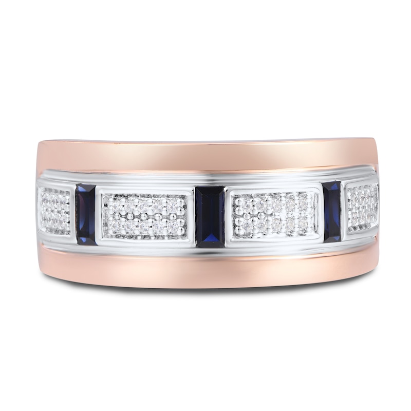 Previously Owned Men's Natural Blue Sapphire Ring 1/8 ct tw Diamonds 10K Two-Tone Gold
