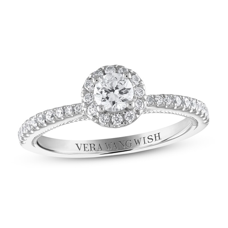 Main Image 1 of Previously Owned Vera Wang WISH Diamond Engagement Ring 5/8 ct tw Round 14K White Gold