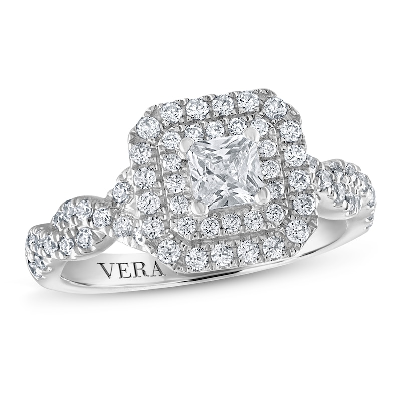 Main Image 1 of Previously Owned Vera Wang WISH Diamond Engagement Ring 1 ct tw Princess/Round 14K White Gold
