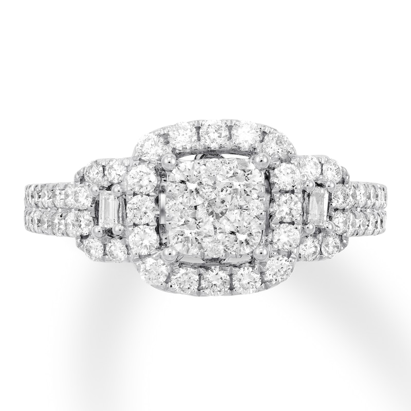 Main Image 1 of Previously Owned Diamond Engagement Ring 1-1/8 ct tw Round/Baguette 14K White Gold