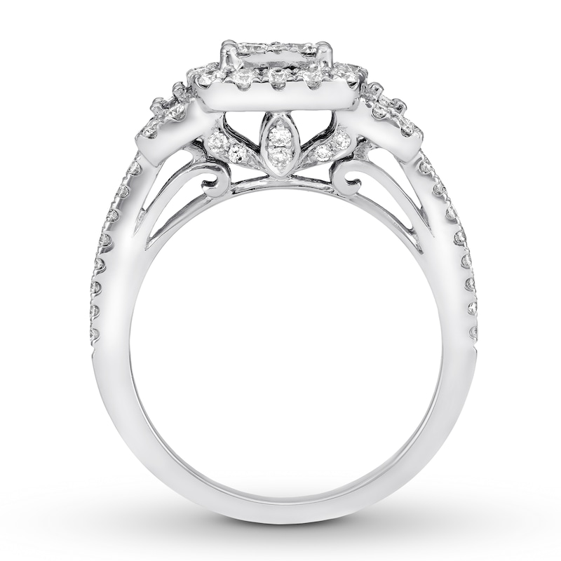 Main Image 2 of Previously Owned Diamond Engagement Ring 1-1/8 ct tw Round/Baguette 14K White Gold