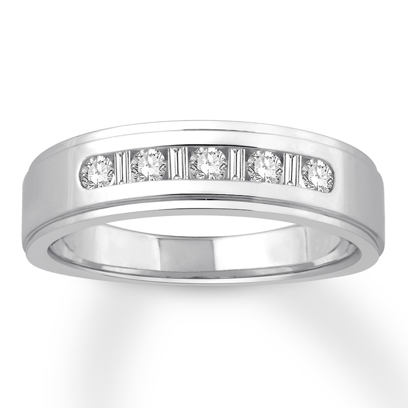 Previously Owned Men's Colorless Diamond Band 1/3 ct tw Baguette/Round ...