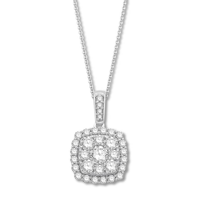 Main Image 1 of Previously Owned Colorless Diamond Necklace 1 carat tw Round 14K White Gold