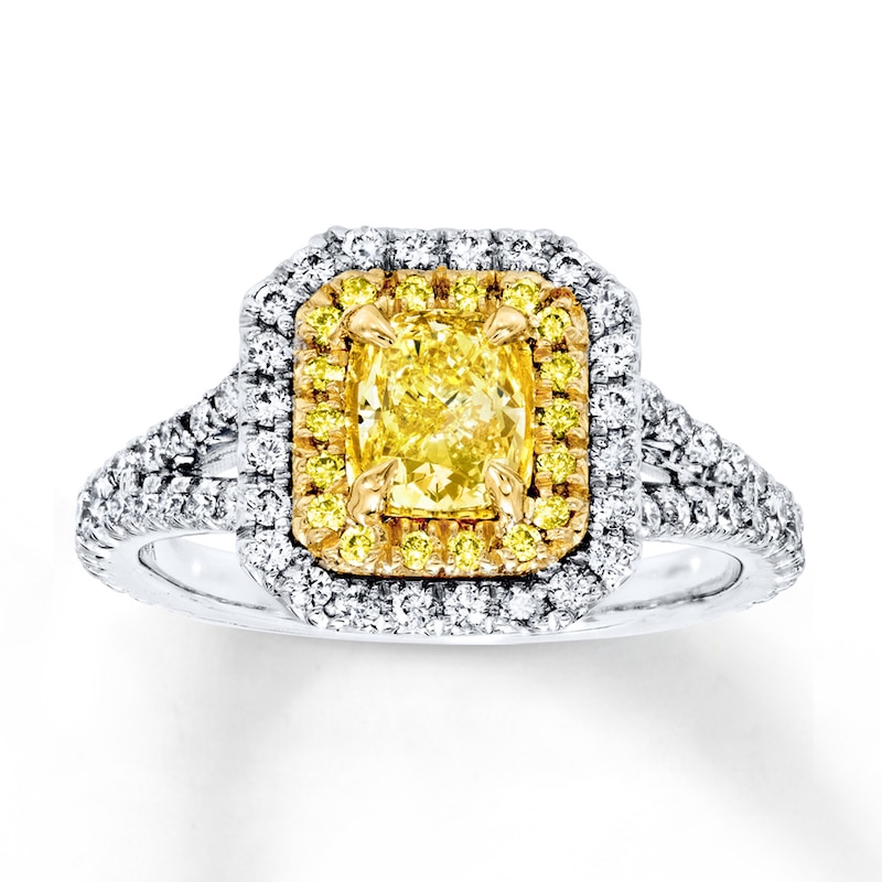Main Image 1 of Previously Owned Yellow Diamond Engagement Ring 1-1/2 cts tw 18K White Gold