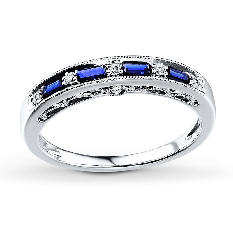Main Image 1 of Previously Owned Natural Sapphire Ring 1/15 ct tw Diamonds 14K White Gold