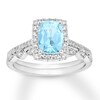 Thumbnail Image 1 of Previously Owned Aquamarine Bridal Set 1/3 ct tw Diamonds 14K White Gold