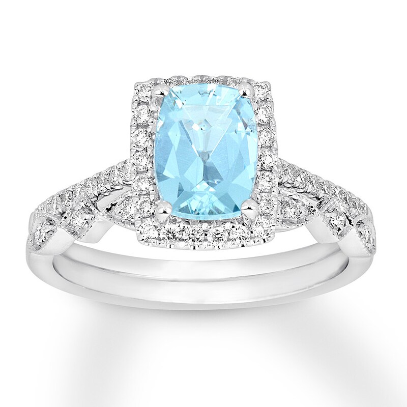 Previously Owned Aquamarine Bridal Set 1/3 ct tw Diamonds 14K White Gold