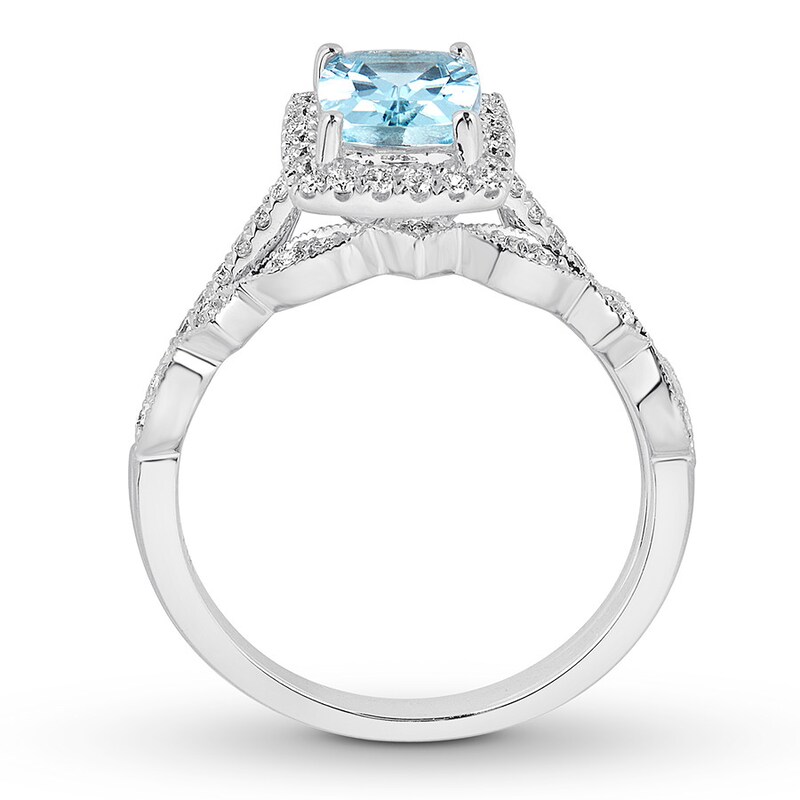 Main Image 2 of Previously Owned Aquamarine Bridal Set 1/3 ct tw Diamonds 14K White Gold