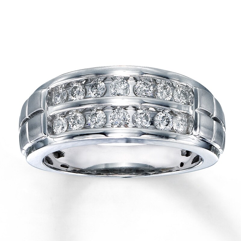 Main Image 1 of Previously Owned Diamond Men's Band 3/4 ct tw Round-cut 10K White Gold