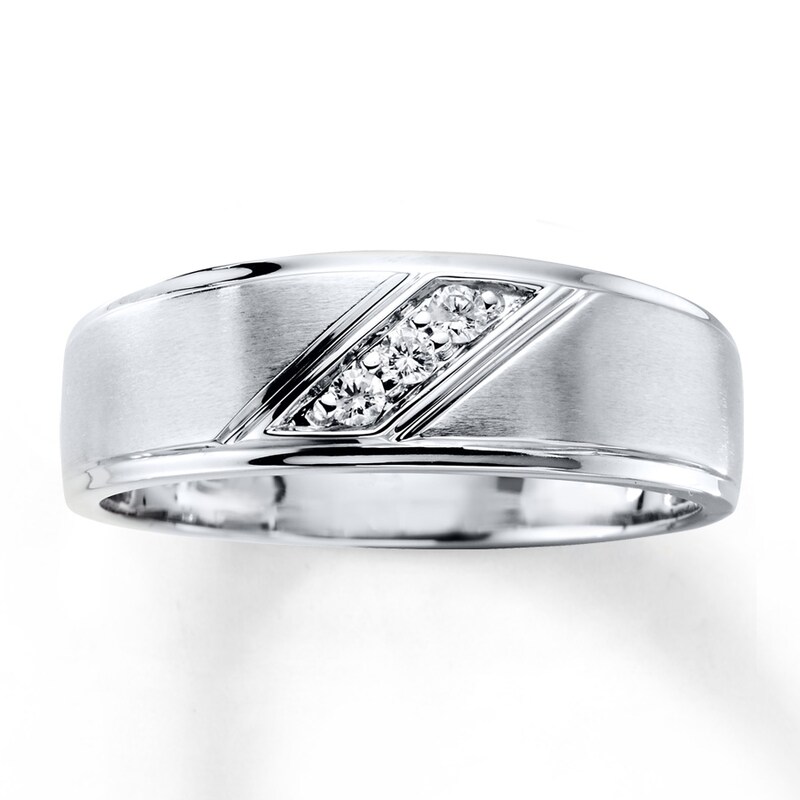 Main Image 1 of Previously Owned Men's Diamond Band 1/10 ct tw Round-cut 10K White Gold