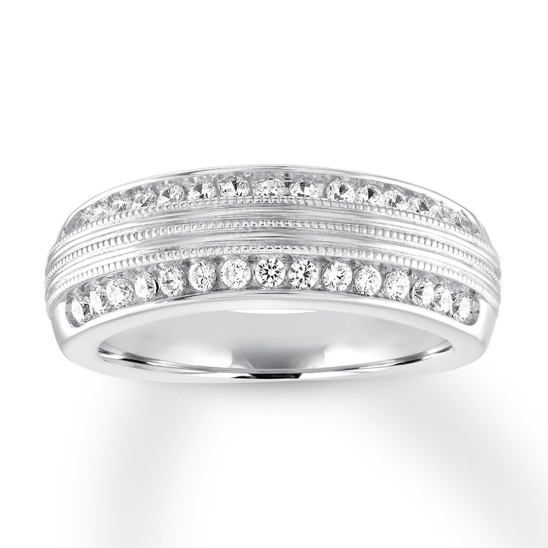 Main Image 1 of Previously Owned Men's Diamond Band 5/8 ct tw Round-cut 14K White Gold