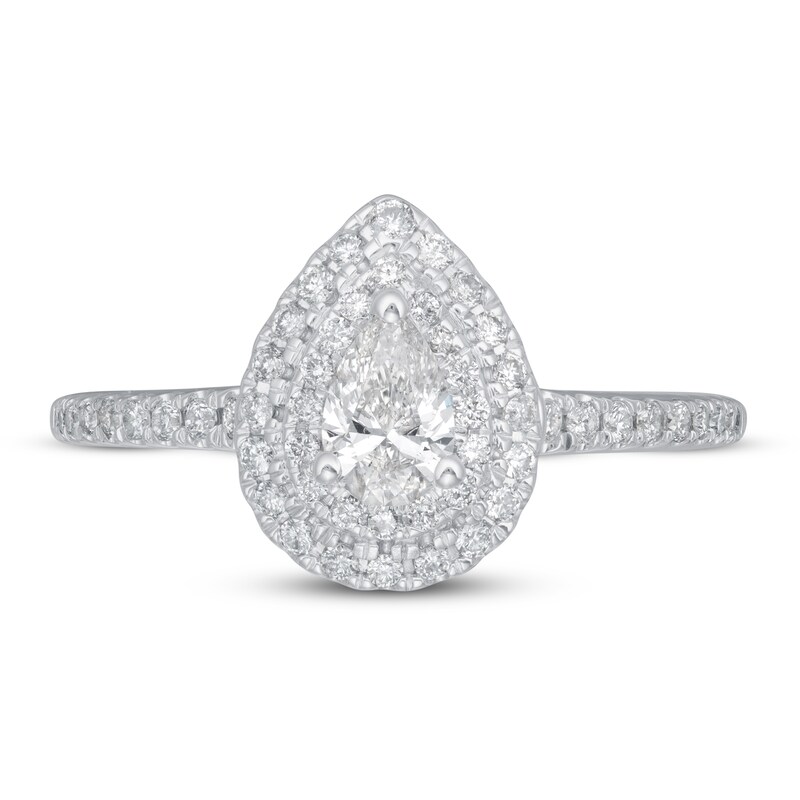 Main Image 3 of Previously Owned Diamond Engagement Ring 5/8 ct tw Pear-shaped/Round 14K White Gold