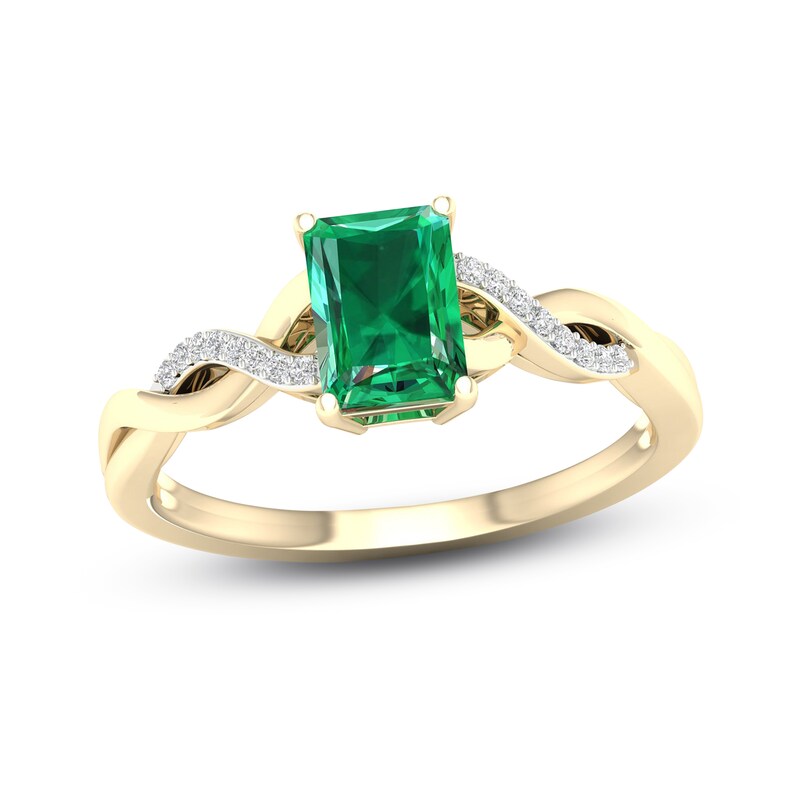 Main Image 1 of Previously Owned Natural Emerald Ring 1/20 ct tw Diamonds 10K Yellow Gold