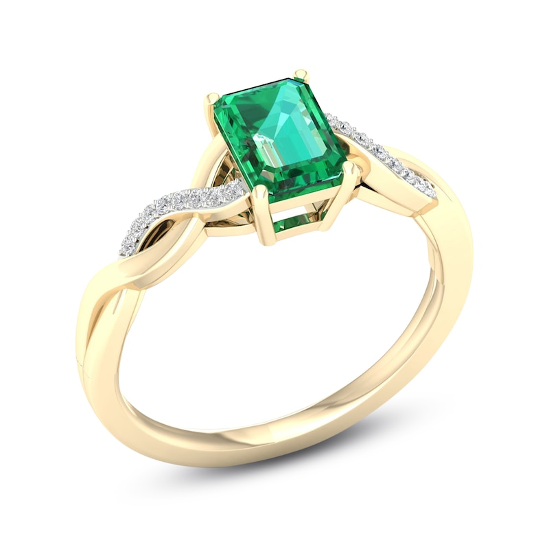 Main Image 2 of Previously Owned Natural Emerald Ring 1/20 ct tw Diamonds 10K Yellow Gold